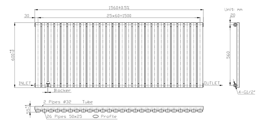 DuraTherm Horizontal Oval Tube Single Panel Designer Radiator - 600 X 1560mm Anthracite - Image 7