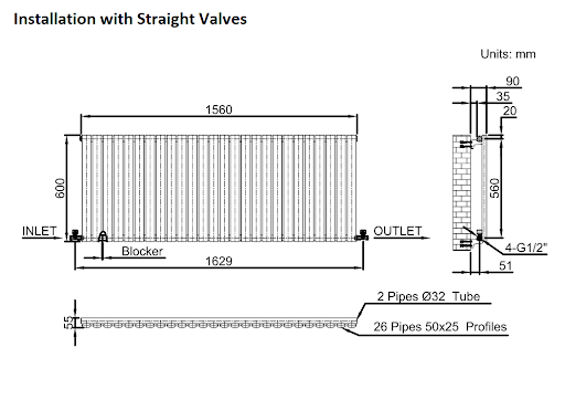 DuraTherm Horizontal Oval Tube Single Panel Designer Radiator - 600 X 1560mm White - Image 9