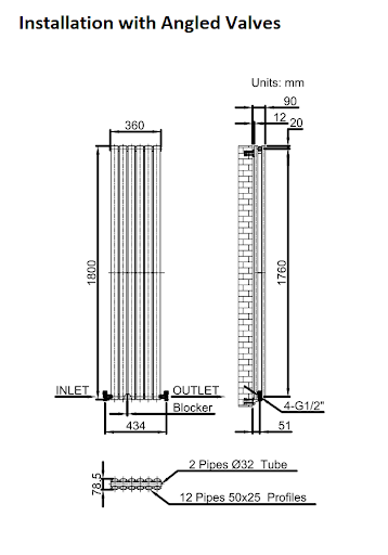 DuraTherm Vertical Oval Tube Double Panel Designer Radiator - 1800 X 360mm White - Image 10