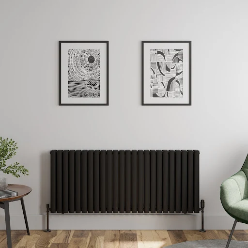 DuraTherm Horizontal Oval Tube Double Panel Designer Radiator - 600 X 1440mm Black