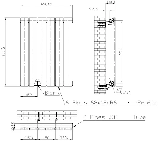 DuraTherm Horizontal Single Flat Panel Designer Radiator - 600 X 456mm Black - Image 4