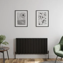 DuraTherm Horizontal Oval Tube Double Panel Designer Radiator - 600 X 1200mm Black