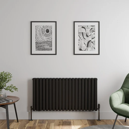 DuraTherm Horizontal Oval Tube Double Panel Designer Radiator - 600 X 1200mm Black