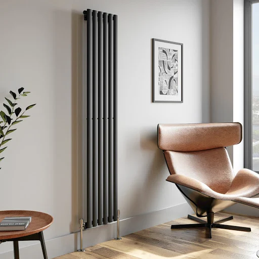 DuraTherm Vertical Oval Tube Single Panel Designer Radiator - 1800 X 360mm Anthracite - Image 3