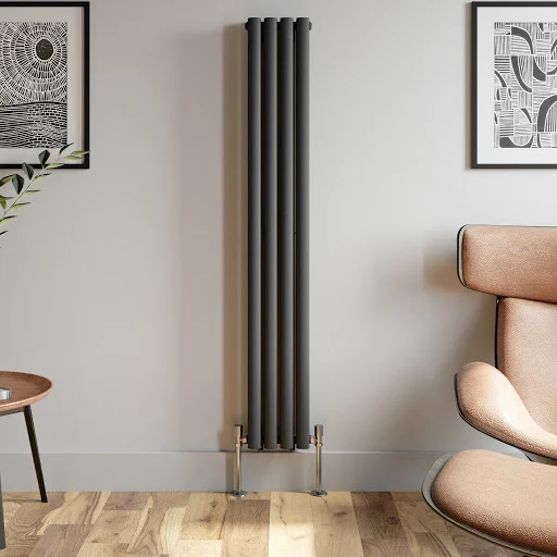 DuraTherm Vertical Oval Tube Double Panel Designer Radiator - 1600 X 240mm Anthracite - Image 4