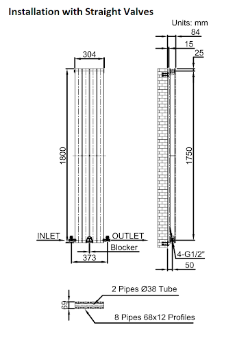 DuraTherm Vertical Double Flat Panel Designer Radiator - 1800 X 304mm Anthracite - Image 8