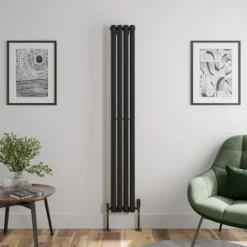 DuraTherm Vertical Oval Tube Single Panel Designer Radiator - 1800 X 240mm Black