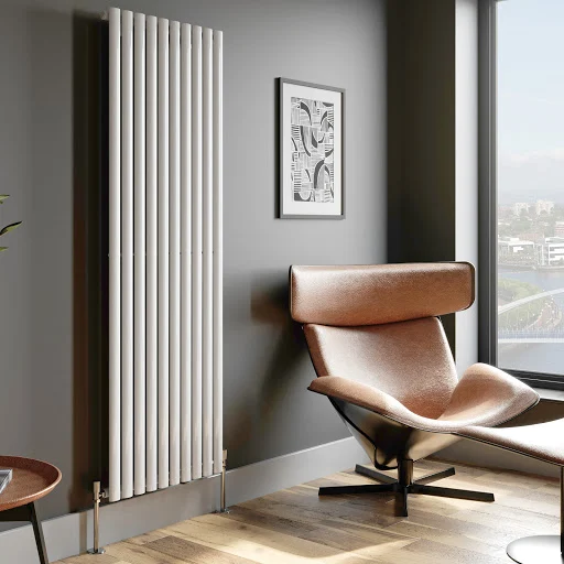 DuraTherm Vertical Oval Tube Single Panel Designer Radiator - 1800 X 600mm White - Image 3