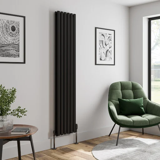 DuraTherm Vertical Oval Tube Double Panel Designer Radiator - 1800 X 360mm Black - Image 2