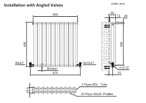 DuraTherm Horizontal Oval Tube Double Panel Designer Radiator - 600 X 600mm White - Image 10