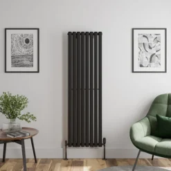 DuraTherm Vertical Oval Tube Single Panel Designer Radiator - 1600 X 480mm Black