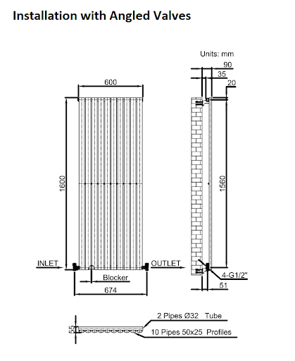 DuraTherm Vertical Oval Tube Single Panel Designer Radiator - 1600 X 600mm Anthracite - Image 9