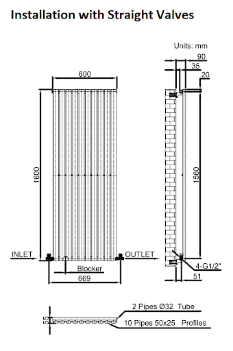 DuraTherm Vertical Oval Tube Single Panel Designer Radiator - 1600 X 600mm White - Image 9