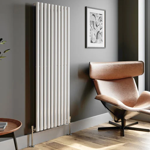 DuraTherm Vertical Oval Tube Single Panel Designer Radiator - 1600 X 600mm White - Image 3