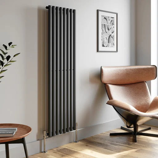 DuraTherm Vertical Oval Tube Single Panel Designer Radiator - 1600 X 480mm Anthracite - Image 3