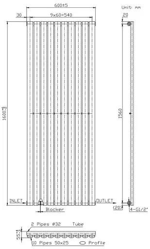 DuraTherm Vertical Oval Tube Single Panel Designer Radiator - 1600 X 600mm White - Image 7