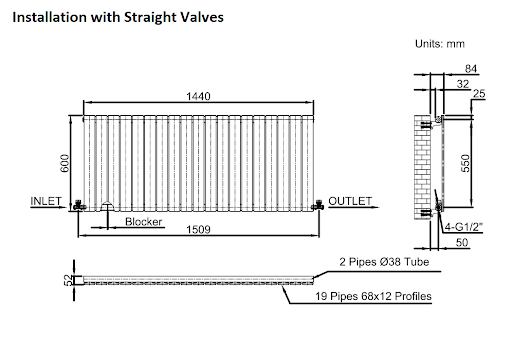 DuraTherm Horizontal Single Flat Panel Designer Radiator - 600 X 1440mm White - Image 9