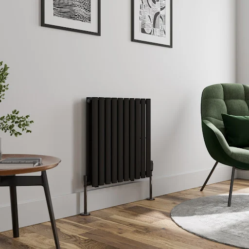 DuraTherm Horizontal Oval Tube Double Panel Designer Radiator - 600 X 600mm Black - Image 2