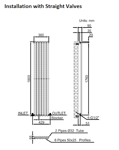 DuraTherm Vertical Oval Tube Single Panel Designer Radiator - 1800 X 360mm Anthracite - Image 8