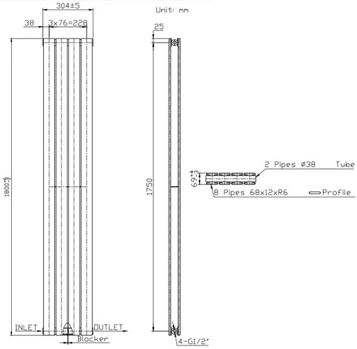 DuraTherm Vertical Double Flat Panel Designer Radiator - 1800 X 304mm White - Image 7